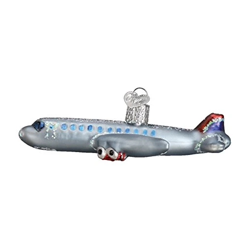 Old World Christmas 46065, Trains, Helicopters, Boats And Trucks Glass Blown Ornaments For Christmas Tree Passenger Plane, Glitter Gray 1 Old World Christmas 46065, Trains, Helicopters, Boats And Trucks Glass Blown Ornaments For Christmas Tree Passenger Plane, Glitter Gray