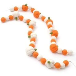 Glaciart One Felt Balls + Pumpkin Garland 2 Pcs - Easy To Hang Halloween Party Banner Decoration - Fall Décor, 100% New Zealand Wool, Hand-Felted In Nepal - 5' Long, 18 Pom Poms, 5 Pumpkins Ornaments -Department 56 Shop 41EyKA3G0hS