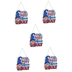 Abaodam 5pcs Day Hanger Signs Favor With Of Decor Wall Gnome Hanging Patriotic Welcome July Front Rope Ornament Flag Decorations Wooden Decorative Party For Pendant Door Festive