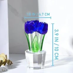 Qianwei Crystal Tulips Flowers Figurine Blue With Vase - Glass Flower Bouquet Collectible Figurines Crystal Office Home Decor Paperweight - Tulip Gifts For Women Mom Bestfriend Wedding Anniversary -Department 56 Shop 41Fh85OSCuL