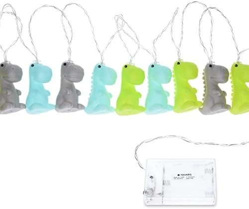 Navaris Battery Powered String Lights - 6.5ft Decorative LED String With 10 Lights - For Bedroom, Room Decor, Kids - Dinosaur Design - Green/Blue/Gray 4 Navaris Battery Powered String Lights - 6.5ft Decorative LED String With 10 Lights - For Bedroom, Room Decor, Kids - Dinosaur Design - Green/Blue/Gray - Image 4