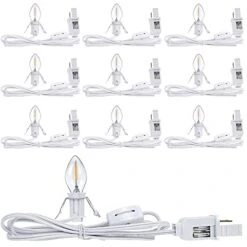 10Pcs Blow Mold Light Kit Replacement With LED Bulb Village Lights, 6FT Blow Mold Cord With Turn ON Off Switch And 2 Spare Fuses For Halloween Christmas Village House Craft Decorations And Salt Lamp