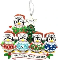 2023 Personalized Ornament Ugly Sweater Penguin Family Of 5 Christmas Tree With Star Topper Ornament Artisanal Customized Decoration Wedding Ornament-Free Personalization -Department 56 Shop 41GMdR6UwpL. AC
