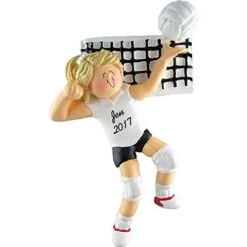 Volleyball Personalized Christmas Ornament - Girl - Blonde Hair - Handpainted Resin - 5" Tall - Free Customization By Calliope Designs