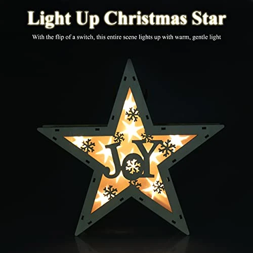 Clever Creations Wooden Star Shaped Nativity Scene Christmas Ornament, Festive LED Holiday Décor For Shelves And Tables, Joy 3 Clever Creations Wooden Star Shaped Nativity Scene Christmas Ornament, Festive LED Holiday Décor For Shelves And Tables, Joy - Image 3