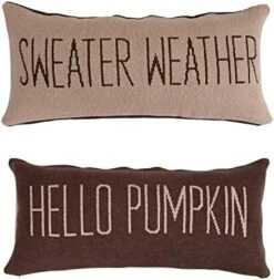 Creative Co-Op 20" L X 12" H Cotton Knit Lumbar W/Embroidery & Pom Poms Hello Pumpkin, Cream Color & Orange Pillows, Multi -Department 56 Shop 41IS5TtIkgL. AC