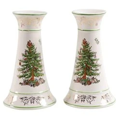 Spode Christmas Tree Gold Gold/green Candlesticks Medium Se