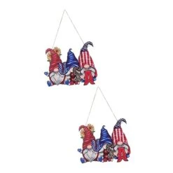 Didiseaon 2pcs Pendant Ornament Sign Wood Home Celebration Decorative Decor For Outdoor Hanging Decorations Hanger A Party Gnome Plaque Style Independence Day Th Festive American