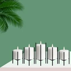 Jiyimi Christmas Fireplace Candelabras Wax Geometric Candleholder Set Of 5 Black Straight Triangle Iron Candlestick For LED Pillar Candle Centerpieces Table -Department 56 Shop 41JBor9l1lL