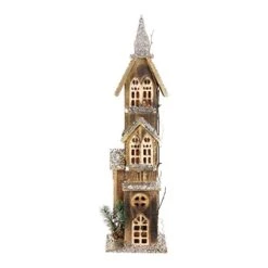 Northlight 24.5" LED Lighted 3-Tier Brown Wooden Church Christmas Decoration