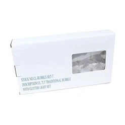 Novelty Lights, Inc. CL-Bubble-Set-7 Tradtional Bubble Light And Stringer Set, 7 Clear Bubble Fluids With Silver Glitter, Green Wire, C7/E12 Candelabra Base, 7 Pack -Department 56 Shop 41JabxDt4KL