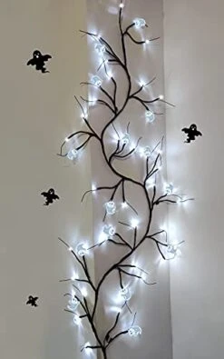 TURNMEON 6 Feet 45 LED Willow Vine Twig Halloween Lights Decorations With Timer 15 Ghost Lights And 30 LED 8 Modes Waterproof Battery Operated Branches Garland For Wall Bedroom Living Room Fireplace