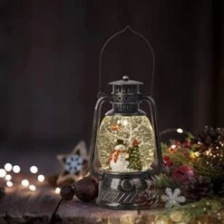 Christmas Snow Globe Lantern 9", Battery Operated Lighted Swirling Glitter Lantern With Timer For Christmas Home Decoration, Snowman (Black) -Department 56 Shop 41KpCBKOy3L
