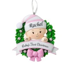 2023 Personalized Ornament Baby's First Christmas Baby Girl In Wreath Christmas Tree Ornament Artisanal Customized Decoration Baby Ornaments-Free Personalization
