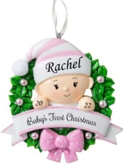 2023 Personalized Ornament Baby's First Christmas Baby Girl In Wreath Christmas Tree Ornament Artisanal Customized Decoration Baby Ornaments-Free Personalization -Department 56 Shop 41L7amhp8LL. AC