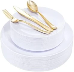 YOUBET 125Pieces Thanksgiving Plastic Plates&Gold Plastic Silverware Gold Plastic Plates With Gold Rim Include 25Dinner Plates,25Salad Plates,25Knives,25Forks,25Spoons Supplies For Thanksgiving -Department 56 Shop 41LMpa2LenL. AC