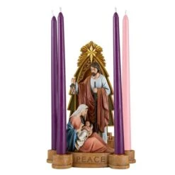 Good News Holy Family Advent Candleholder With Engraved Scripture, Religious Christmas Figurine For Indoor, Christmas Decorations For Home, 10.75 Inch