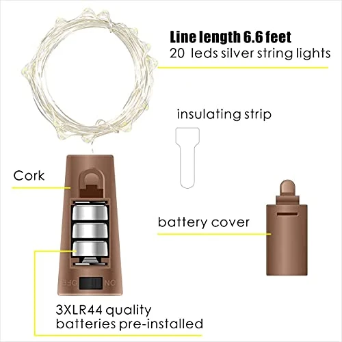 30 Pack Wine Bottle Lights With Cork - Cork Bottle Lights 90 Additional Batteries 6.6 Feet Silver Wire 20 LEDs,Fairy Mini String Lights For Christmas,DIY,Party,Decor,Wedding (Warm White) 4 30 Pack Wine Bottle Lights With Cork - Cork Bottle Lights 90 Additional Batteries 6.6 Feet Silver Wire 20 LEDs,Fairy Mini String Lights For Christmas,DIY,Party,Decor,Wedding (Warm White) - Image 4