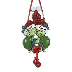 Personalized Plastic Christmas Ornament Turtle Couple In Santa Hat Hanging Christmas Tree Ornament - 5.75 Inches