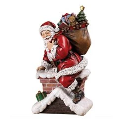 Napco Santa Claus Climbing Down The Chimney With Presents Resin Stoneware 11 Inch Decorative Holiday Figurine For The Mantle, Bookshelf, Or Tabletop