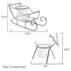 Just Artifacts 1pc Sleigh And 5pc Reindeer Tea Light Candle Holders (6pcs Kit, Silver) - Festive Holiday Décor For Christmas -Department 56 Shop 41P4CcVV7KL