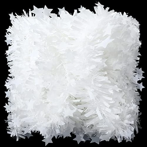 Dingion 50 Ft Christmas Tinsel Garland, White Metallic Twist Garland Artificial Tinsel Garland For Xmas Tree Fireplace Home Wedding Party Christmas Decoration (Snowflake Style) 8 Dingion 50 Ft Christmas Tinsel Garland, White Metallic Twist Garland Artificial Tinsel Garland For Xmas Tree Fireplace Home Wedding Party Christmas Decoration (Snowflake Style) - Image 8