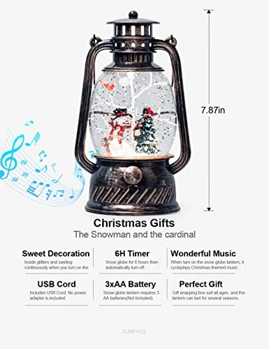 Musical Christmas Snow Globe, Cardinal Snowman Scene Decorations With Timer Swirling Singing Water Glittering Water Lantern, USB/Battery 2 Musical Christmas Snow Globe, Cardinal Snowman Scene Decorations With Timer Swirling Singing Water Glittering Water Lantern, USB/Battery - Image 2