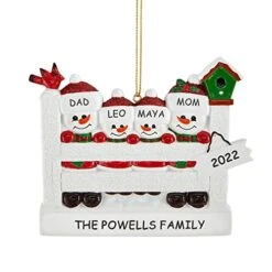 Let's Make Memories Personalized Snowman Family Ornament - Christmas Ornament - Customize 4 Names, Message, Year