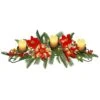 HO2NLE Christmas Poinsettia Centerpiece With 3 Candle Holders 29.5inch Christmas Table Decorations Candle Holder Centerpiece With Lights Xmas Tabletop Candleabrum For Home Fireplace Mantel Party