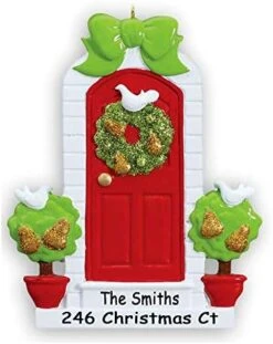 Personalized New Home Our First Home Christmas Holiday Door Wreath With Holly Bush Detail And Lanterns Christmas Ornament With Custom Names Address And Date (Optional) -Department 56 Shop 41QRQ YRStL. AC