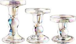 BTGLLAS 3-Piece Set Of Glass Candlestick, Crystal Candlestick Holder Holder And Conical Candle, Christmas Candle Holder Decoration, Family Living Room Wedding Candle Holder (7 Colour) -Department 56 Shop 41QdOGlCyTL. AC