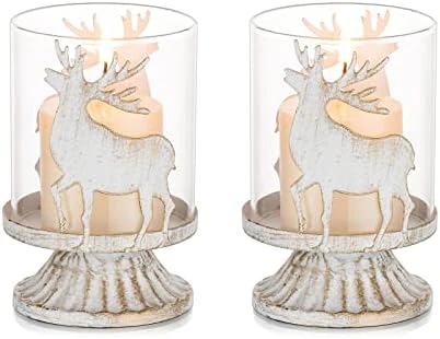 Romadedi Christmas Pillar Candle Holder: Set Of 2 Small Rustic Table Decorations With Distressed Metal Reindeer Design, Candle Holders Centerpieces Ornaments For Shelf Bookcase Farmhouse Home Decor 7 Romadedi Christmas Pillar Candle Holder: Set Of 2 Small Rustic Table Decorations With Distressed Metal Reindeer Design, Candle Holders Centerpieces Ornaments For Shelf Bookcase Farmhouse Home Decor - Image 7