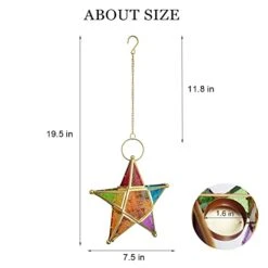Modern Morocco Metal Art Candle Holders, Star Colorful Glass Christmas Holiday Home Wall Decor Lantern For Mantel Patio Garden With Hanging Loop -Department 56 Shop 41SK7K6qFNL