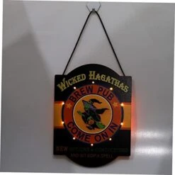 DOITOOL 1pc Luminous Witch Listing Wooden Door Hangers Wooden Clothes Rack LED Sign Antique Hanging Sign Halloween Lighted Door Sign Halloween Pendant Door Adornment Glowing Door Pendant -Department 56 Shop 41SLIXW20HL
