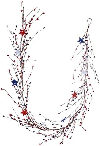 DIYFLORU 4th Of July Patriotic Garland 5 FT Pip Berry Garland Decorations Red White Blue Independence Memorial Day Garland For Indoor Outdoor Front Door Window Decorations (Metal Star) 5 DIYFLORU 4th Of July Patriotic Garland 5 FT Pip Berry Garland Decorations Red White Blue Independence Memorial Day Garland For Indoor Outdoor Front Door Window Decorations (Metal Star) - Image 5