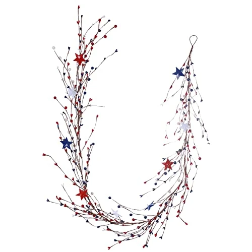 DIYFLORU 4th Of July Patriotic Garland 5 FT Pip Berry Garland Decorations Red White Blue Independence Memorial Day Garland For Indoor Outdoor Front Door Window Decorations (Metal Star) 1 DIYFLORU 4th Of July Patriotic Garland 5 FT Pip Berry Garland Decorations Red White Blue Independence Memorial Day Garland For Indoor Outdoor Front Door Window Decorations (Metal Star)