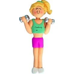 Weightlifter Personalized Christmas Ornament - Female - Blonde Hair - Handpainted Resin - 4.5" Tall - Free Customization By Calliope Designs