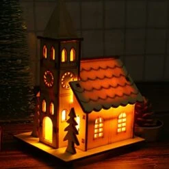 NUOBESTY 3pcs Christmas Wood Village LED Luminous House Xmas Style Ornaments Village Chistmas Scene Festival Wood Craft House Decors Luminous House Decors -Department 56 Shop 41Vl5yeqKEL