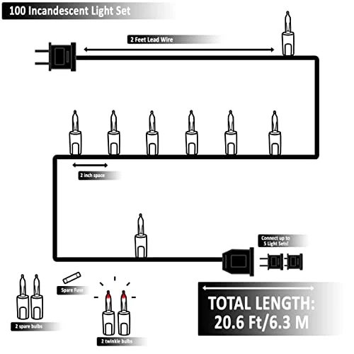 100 Red Christmas Lights, Green Wire 20.6 Feet Long String Lights Set For Outdoor Indoor Décor, Valentines Day, Wedding, Halloween, Christmas Trees, Holiday Lighting Decorations, UL Certified 6 100 Red Christmas Lights, Green Wire 20.6 Feet Long String Lights Set For Outdoor Indoor Décor, Valentines Day, Wedding, Halloween, Christmas Trees, Holiday Lighting Decorations, UL Certified - Image 6