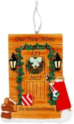 2023 Personalized White Door With Wreath Christmas Tree Ornament-First Home Family House Glitter Door Artisanal Customized Ornament-Free Personalization -Department 56 Shop 41Wbr3IVCaL. AC