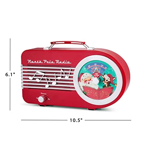 Mr. Christmas Vintage North Pole Radio Holiday Jukebox Christmas Decoration Music Box, 10.5 Inches, Red 3 Mr. Christmas Vintage North Pole Radio Holiday Jukebox Christmas Decoration Music Box, 10.5 Inches, Red - Image 3