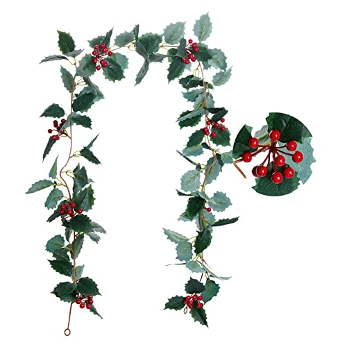 Jiebor Christmas Garland Red Berry Green Leaf Garland Artificial Holly Leaves Garland For Christmas Tree Mantle Fireplace Winter Holiday Home Outdoor Indoor Front Door Window Wall Decorations 5.7Ft 1 Jiebor Christmas Garland Red Berry Green Leaf Garland Artificial Holly Leaves Garland For Christmas Tree Mantle Fireplace Winter Holiday Home Outdoor Indoor Front Door Window Wall Decorations 5.7Ft