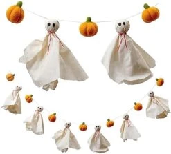 Glaciart One Felt Balls + Pumpkin Garland 2 Pcs - Easy To Hang Halloween Party Banner Decoration - Fall Décor, 100% New Zealand Wool, Hand-Felted In Nepal - 5' Long, 18 Pom Poms, 5 Pumpkins Ornaments -Department 56 Shop 41Z qTvJKJL. AC