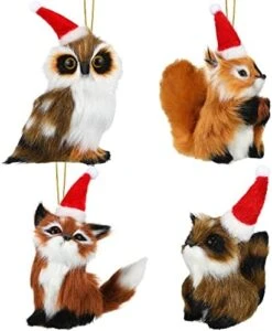 4 Pieces Plush Animal Christmas Ornaments Woodland Furry Animal Ornaments Faux Fur Animal Ornaments Christmas Hanging Ornament For Christmas Tree Home Wall Holiday Party Decorations (Owl Style) -Department 56 Shop 41aTooXNdVL. AC