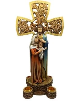Beautiful Christmas 14" H Tabletop Nativity Cross. One Piece Nativity Advent Wreath Countdown To Christmas Set With Figures Of The Holy Family. Candle Holder (Candles Not Included)