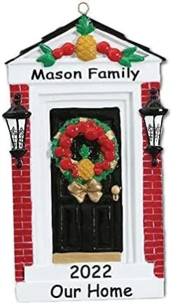 Personalized New Home Our First Home Christmas Holiday Door Wreath With Holly Bush Detail And Lanterns Christmas Ornament With Custom Names Address And Date (Optional) -Department 56 Shop 41awuPx4XOL. AC