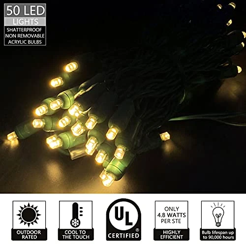50 Count 5MM Wide Angle Led Christmas Lights Set,Outdoor Led String Lights For Garden Patio Christmas Trees Decoration,17 Feet Green Wire,Warm White 5 50 Count 5MM Wide Angle Led Christmas Lights Set,Outdoor Led String Lights For Garden Patio Christmas Trees Decoration,17 Feet Green Wire,Warm White - Image 5