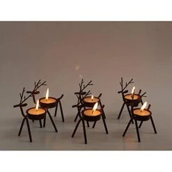 WOERTE HOME Set Of 6 Bronze Iron Reindeer Tealight Candle Holder Christmas Decorations