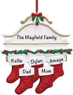 Personalized Christmas Ornaments Family Of 5 – Polyresin Red Stockings Family Ornament – Unique Family Christmas Ornaments 2022 – Gifts For Mom, Dad, Kids, Grandma, Grandpa – Durable Family Décor -Department 56 Shop 41bhP1Rw1 L. AC