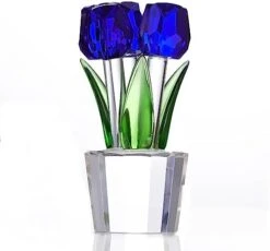 Qianwei Crystal Tulips Flowers Figurine Blue With Vase - Glass Flower Bouquet Collectible Figurines Crystal Office Home Decor Paperweight - Tulip Gifts For Women Mom Bestfriend Wedding Anniversary -Department 56 Shop 41czafzYPL. AC